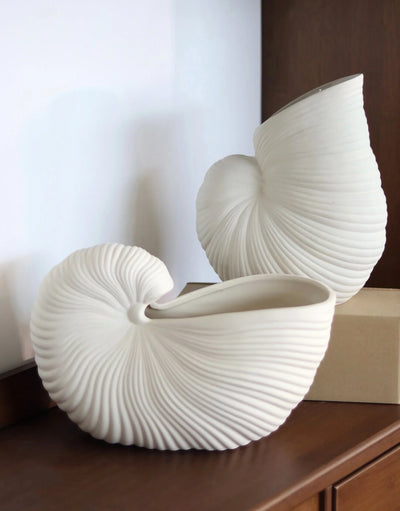 Calliope Hand-Carved Nautilus Shell Ceramic Vase